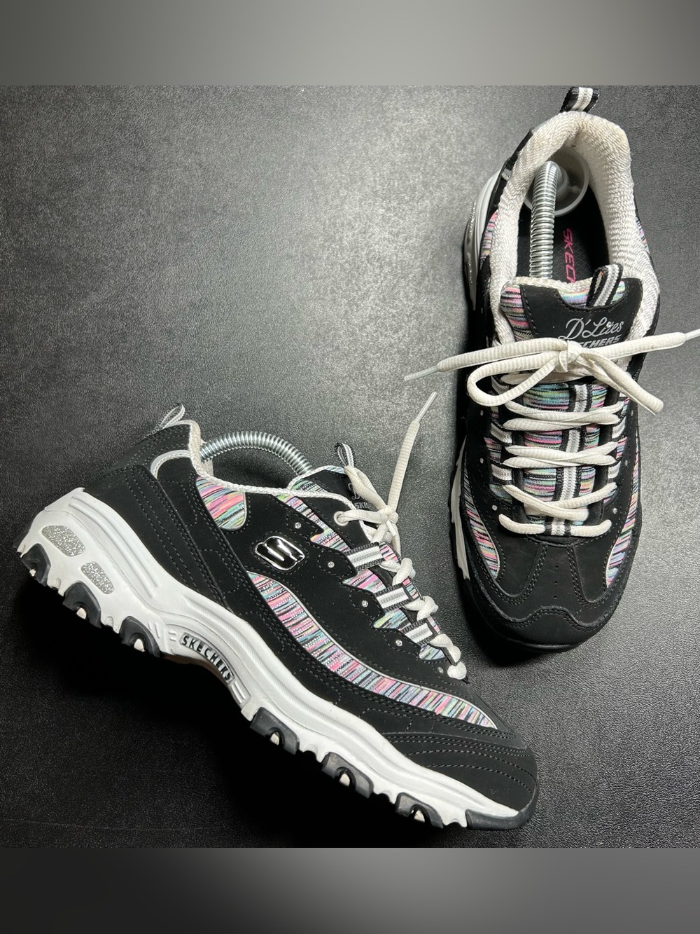 Skechers Women's Size 8.5 D'Lites Air Cooled Memory Foam Black Glitter Shoes